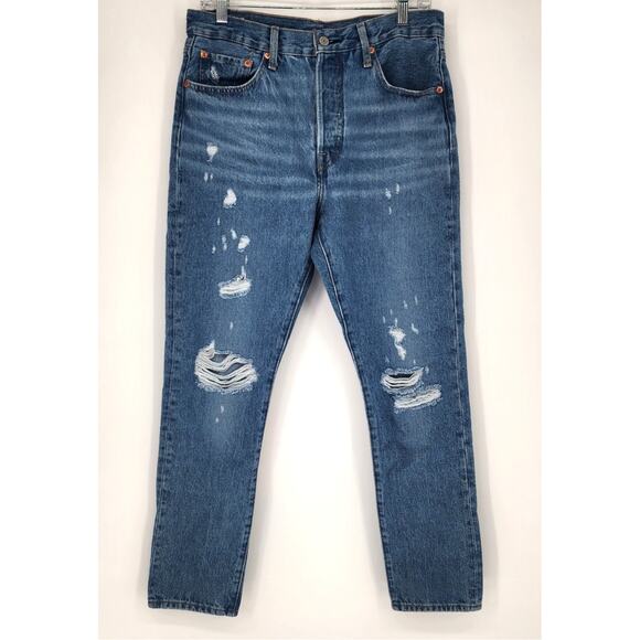 Levi’s 501® Distressed High-Rise Straight Jeans Light Wash W29 L28 - Picture 2 of 12